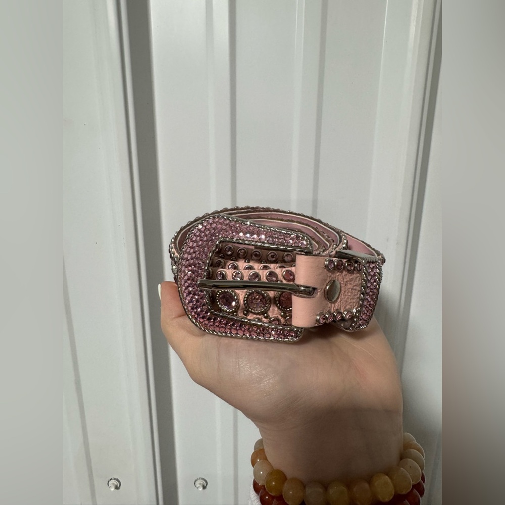 Kippys Pink Swarovski Crystal and Leather Western Belt 36”